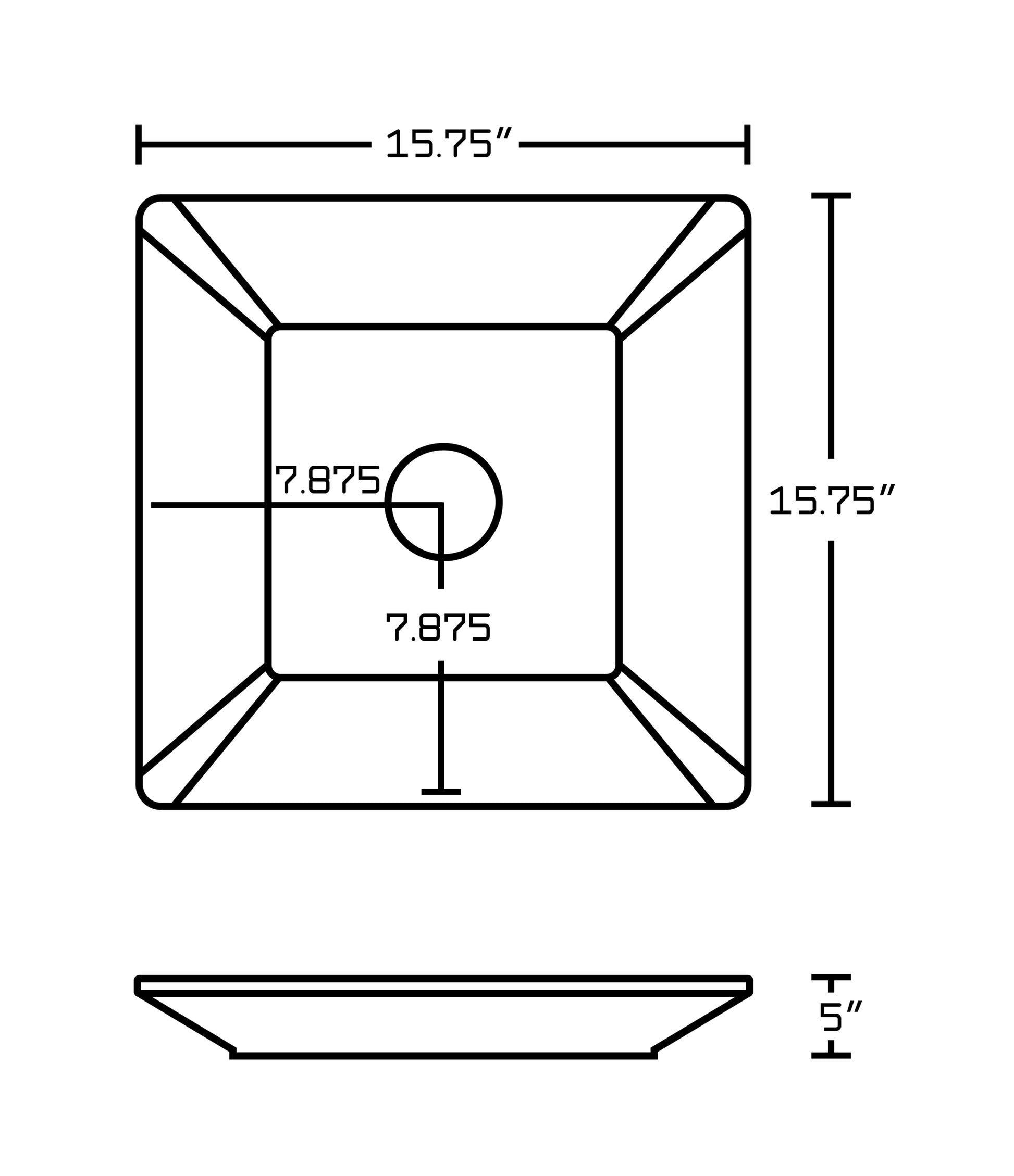 15.75-in. x 15.75-in. Square Bathroom Vessel Sink White Enamel Glaze