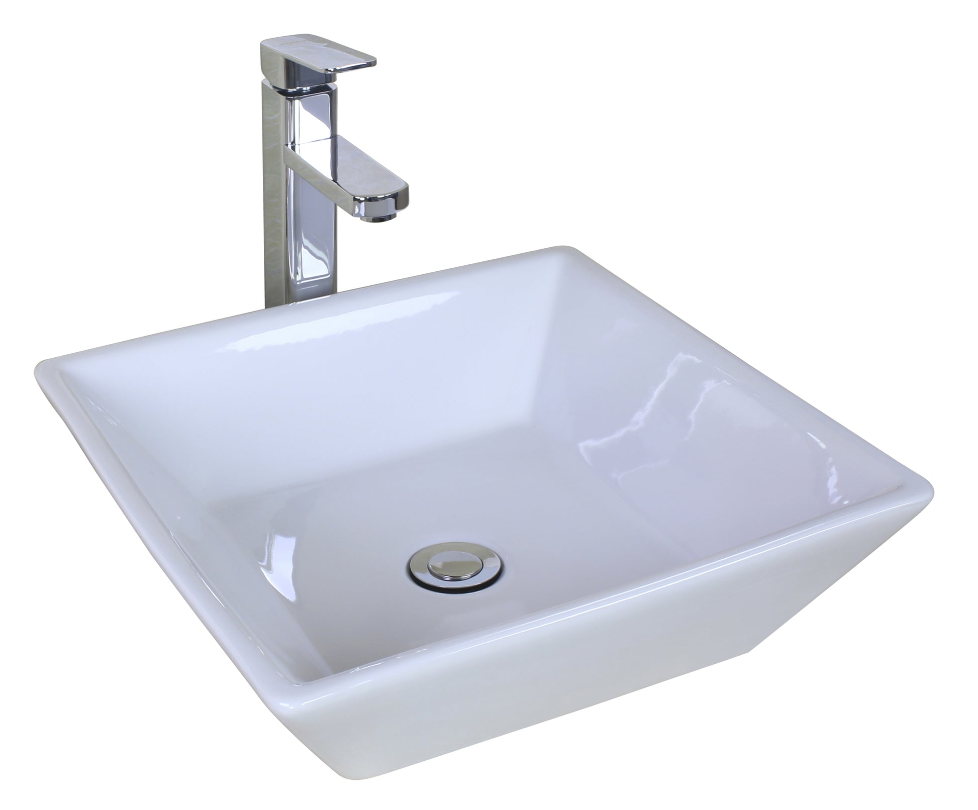 15.75-in. x 15.75-in. Square Bathroom Vessel Sink White Enamel Glaze