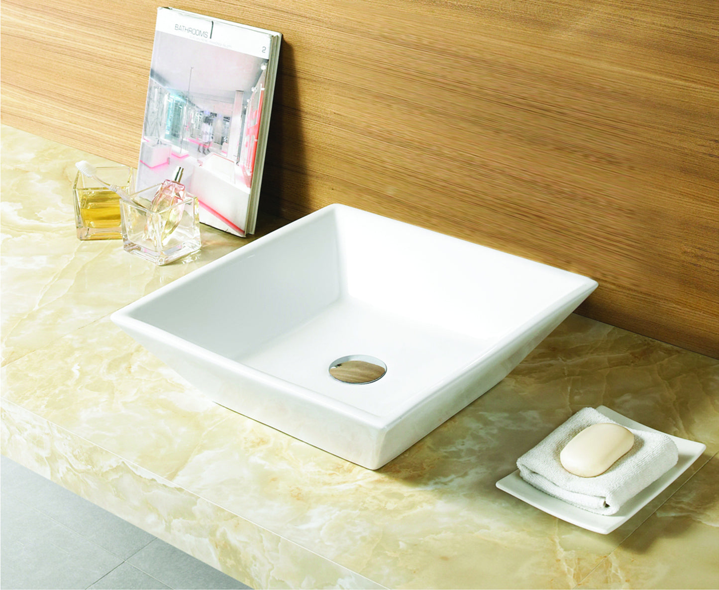 15.75-in. x 15.75-in. Square Bathroom Vessel Sink White Enamel Glaze