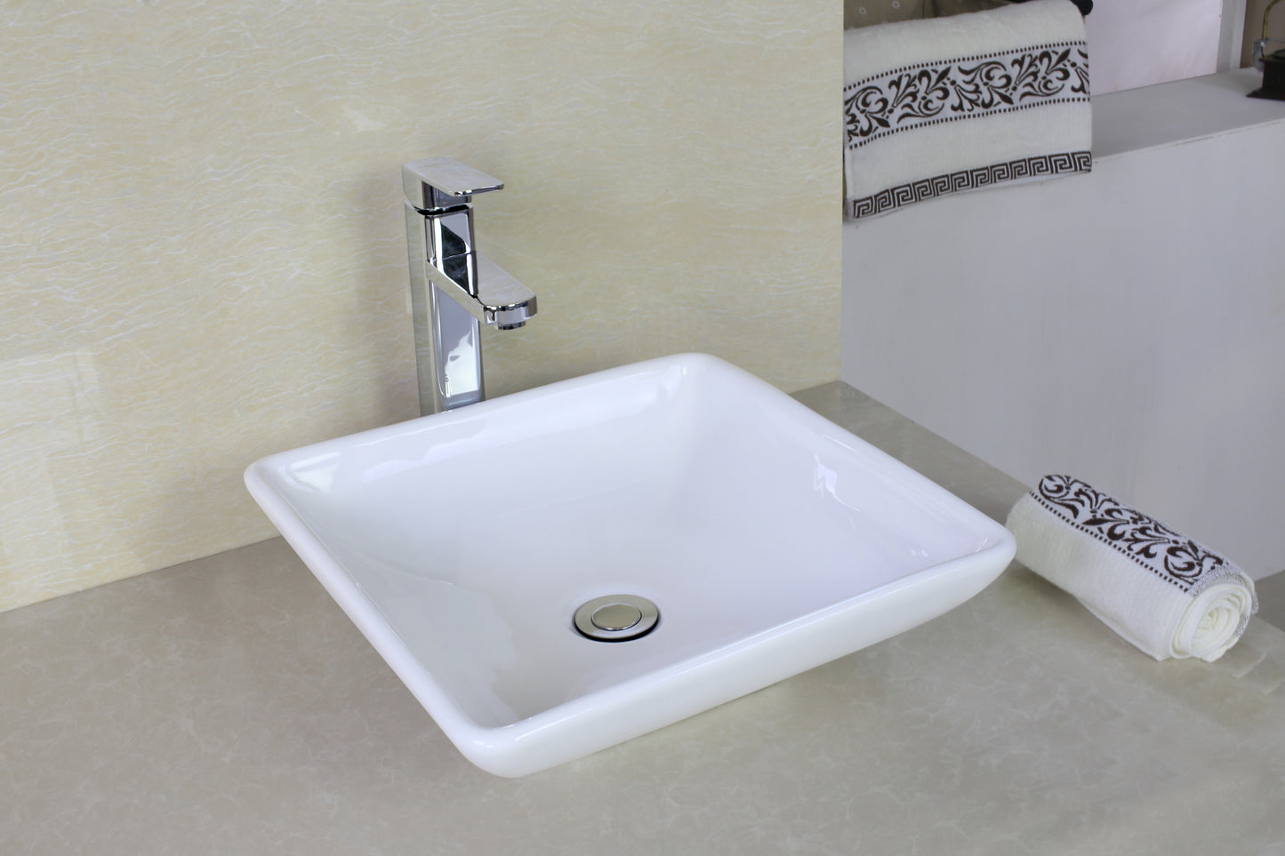 15.75-in. x 15.75-in. Square Bathroom Vessel Sink White Enamel Glaze