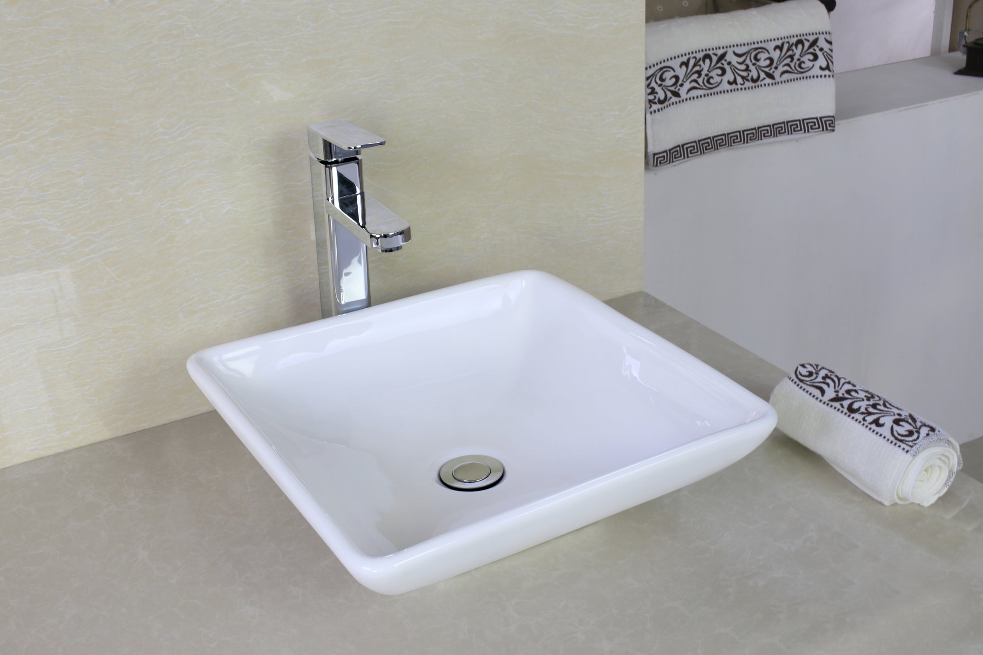 15.75-in. x 15.75-in. Square Bathroom Vessel Sink White Enamel Glaze