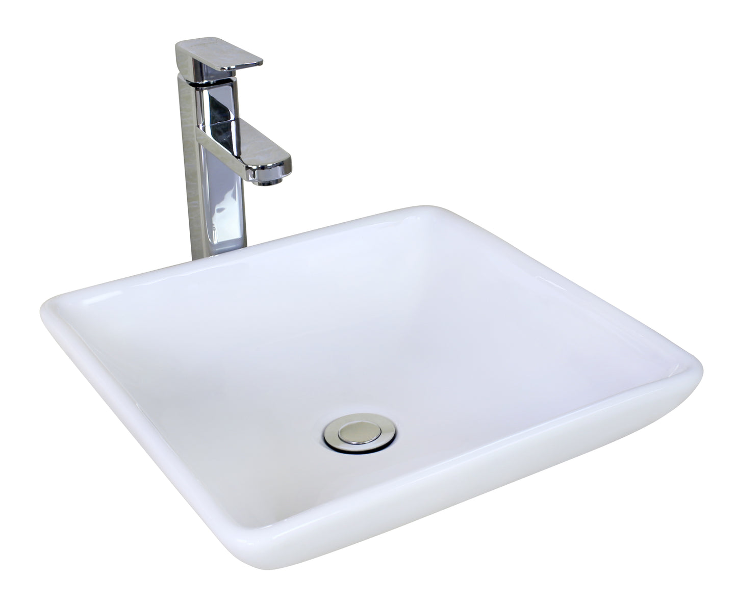 15.75-in. x 15.75-in. Square Bathroom Vessel Sink White Enamel Glaze