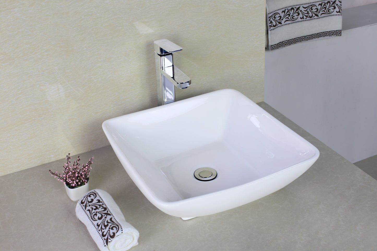 16.5-in. x 16.5-in. Square Bathroom Vessel Sink White Enamel Glaze