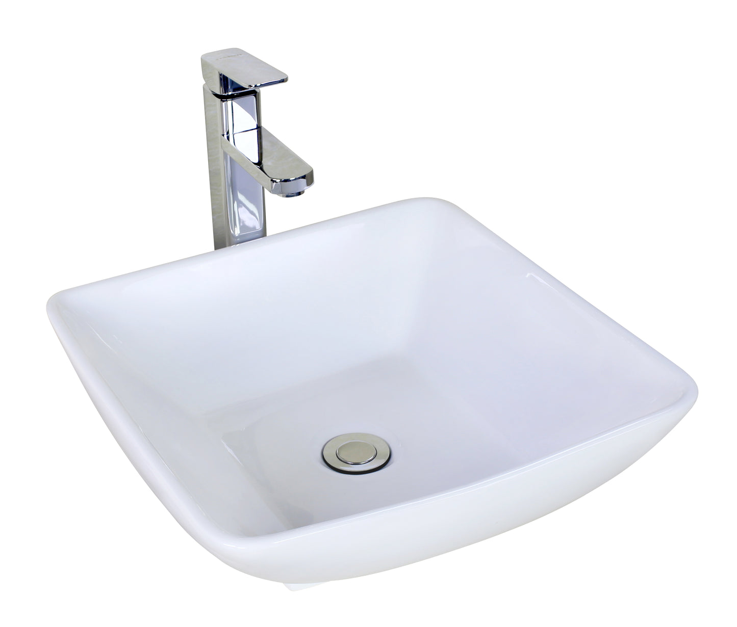 16.5-in. x 16.5-in. Square Bathroom Vessel Sink White Enamel Glaze