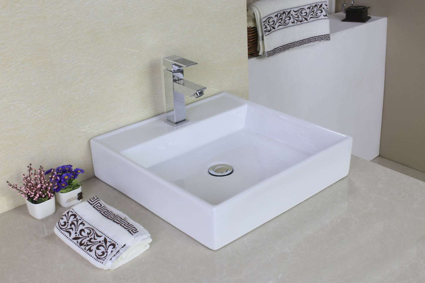 17-in. x 17-in. Square Bathroom Vessel Sink White Enamel Glaze