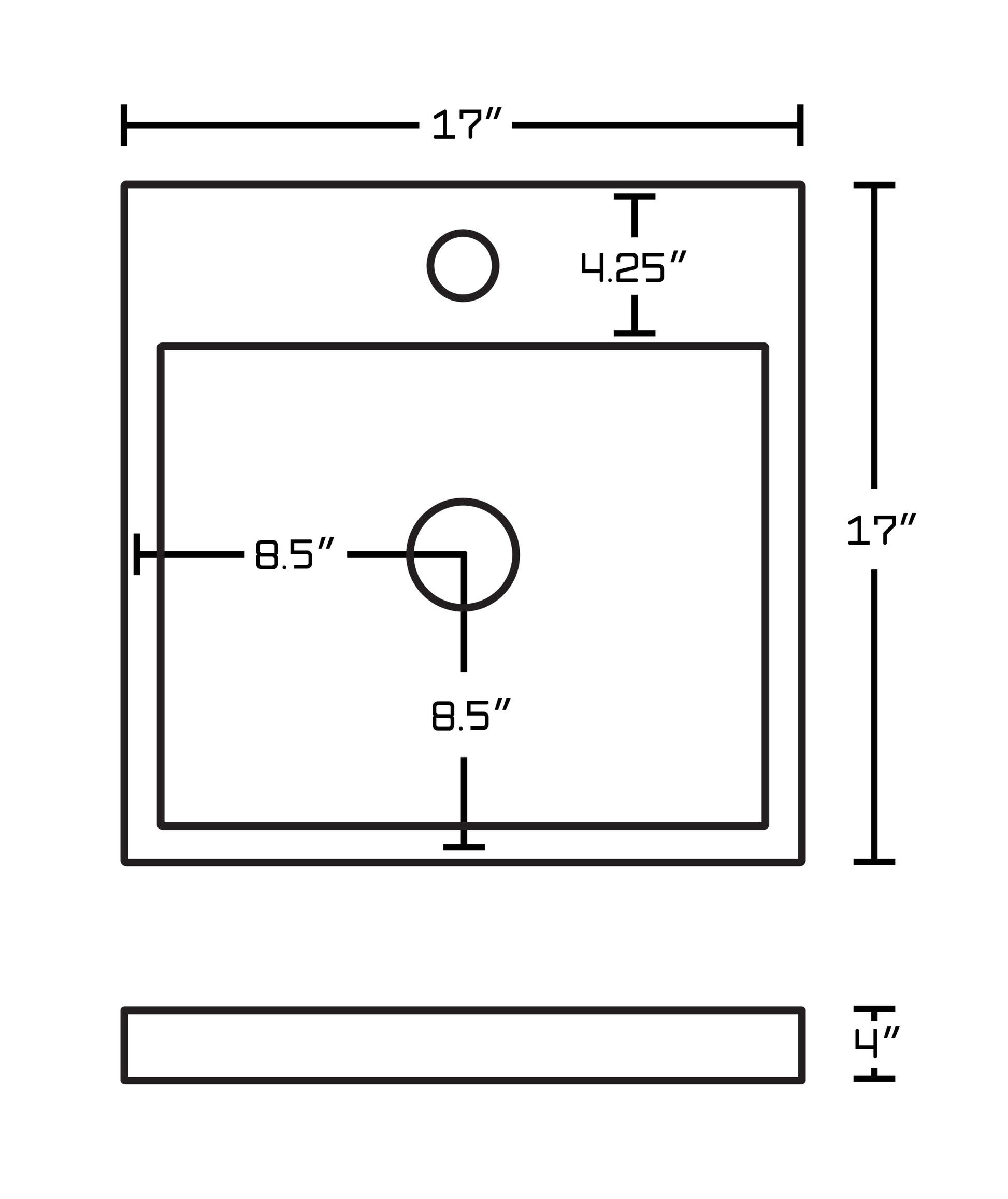 17-in. x 17-in. Square Bathroom Vessel Sink White Enamel Glaze