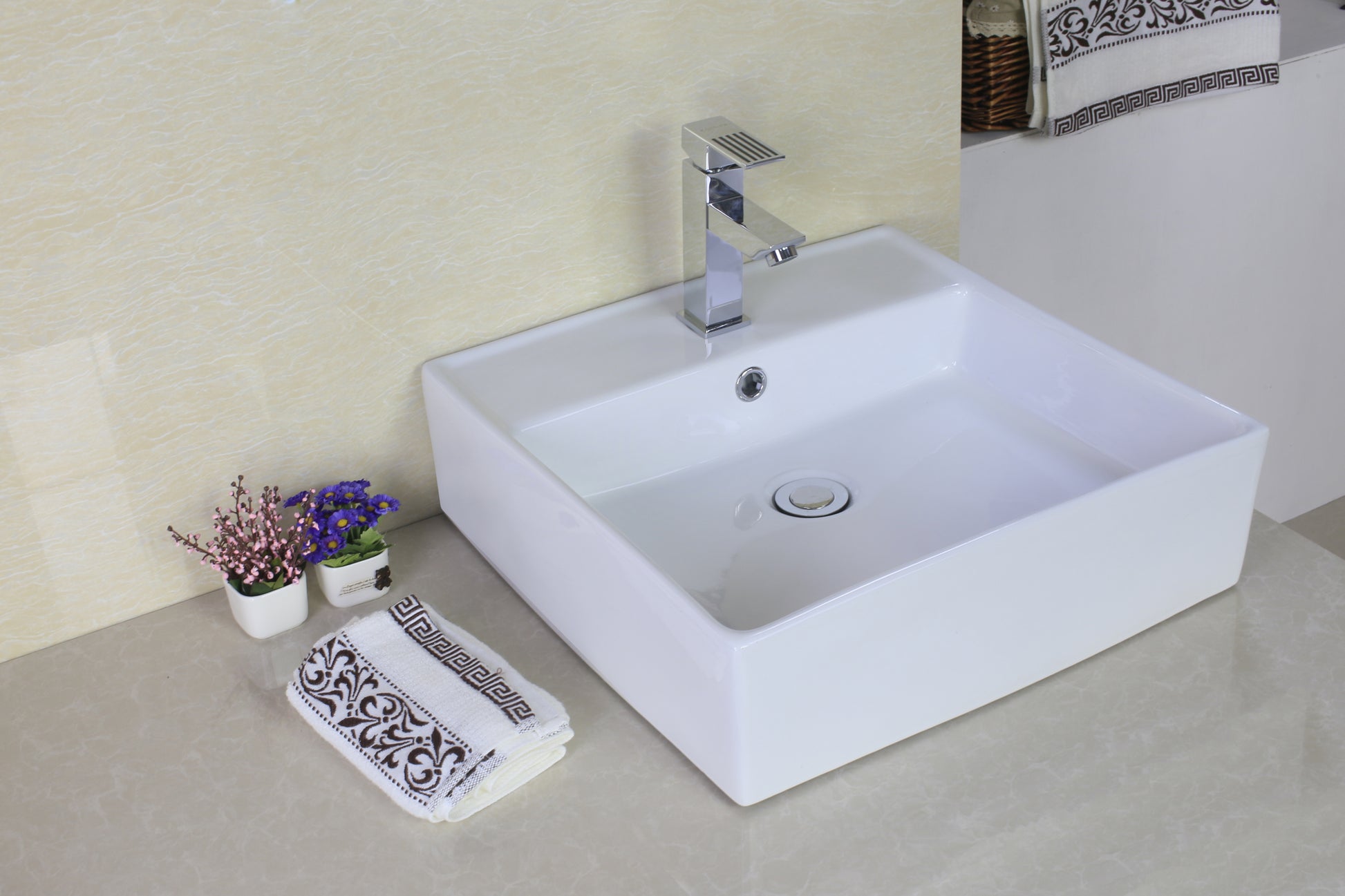 18-in. x 18-in. Square Bathroom Vessel Sink White Enamel Glaze