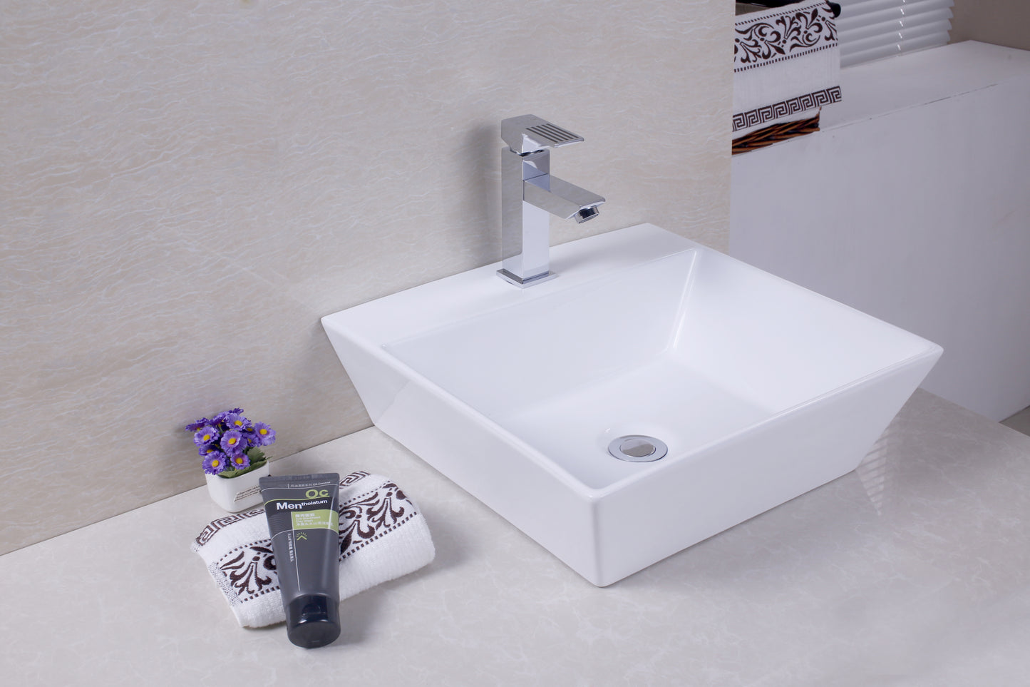 16.5-in. x 16.5-in. Square Bathroom Vessel Sink White Enamel Glaze