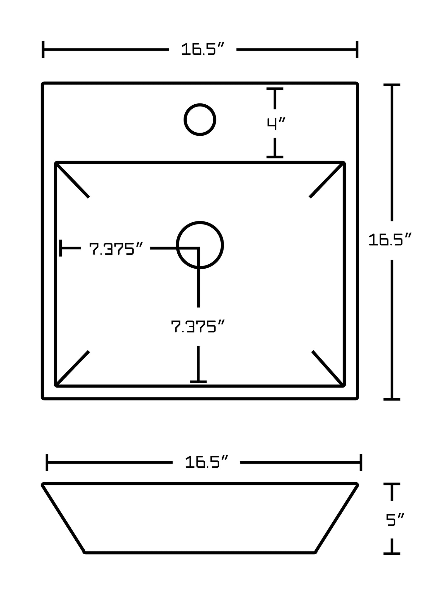 16.5-in. x 16.5-in. Square Bathroom Vessel Sink White Enamel Glaze