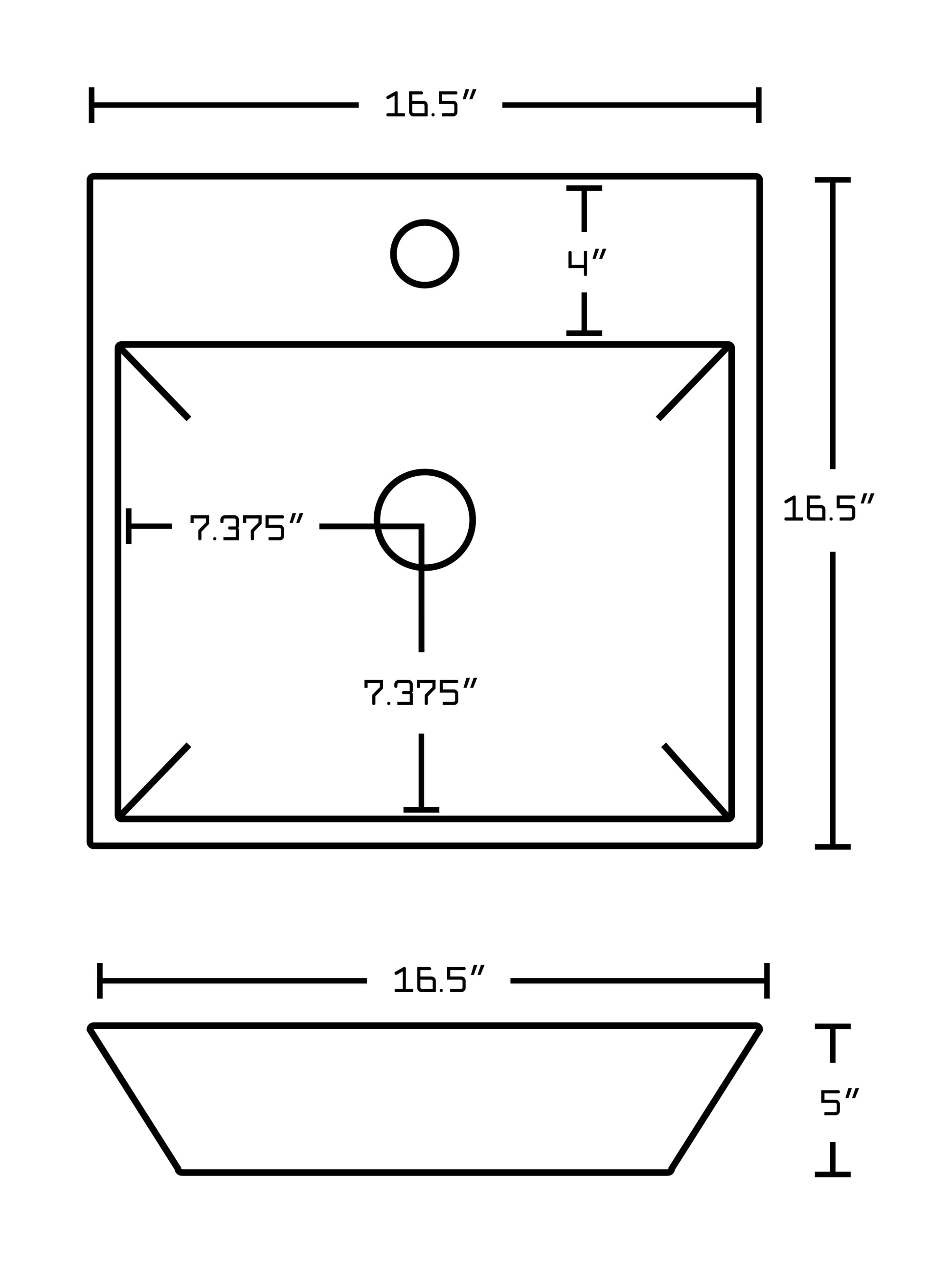 16.5-in. x 16.5-in. Square Bathroom Vessel Sink White Enamel Glaze