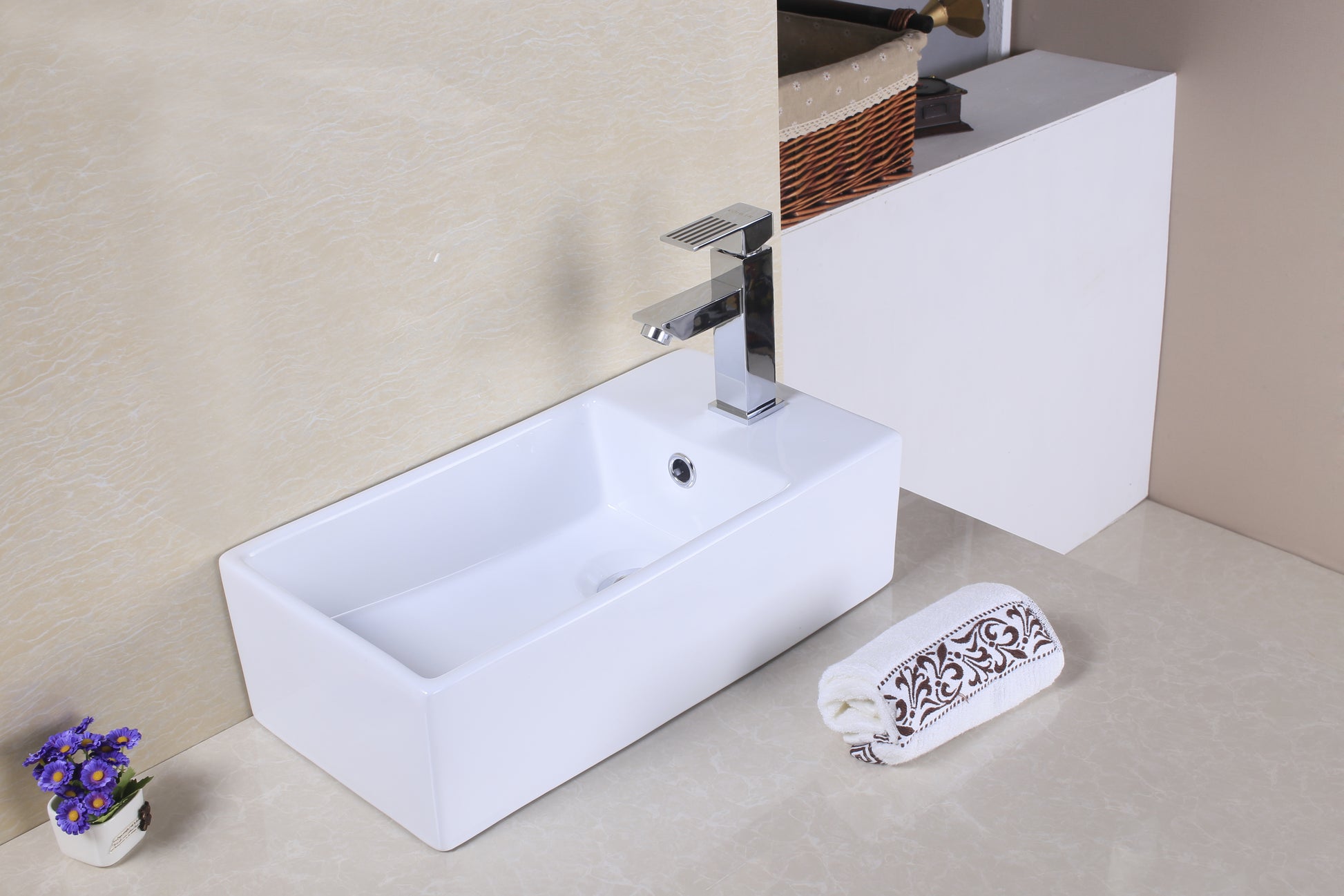 19-in. x 9.75-in. Rectangle Bathroom Vessel Sink White Enamel Glaze