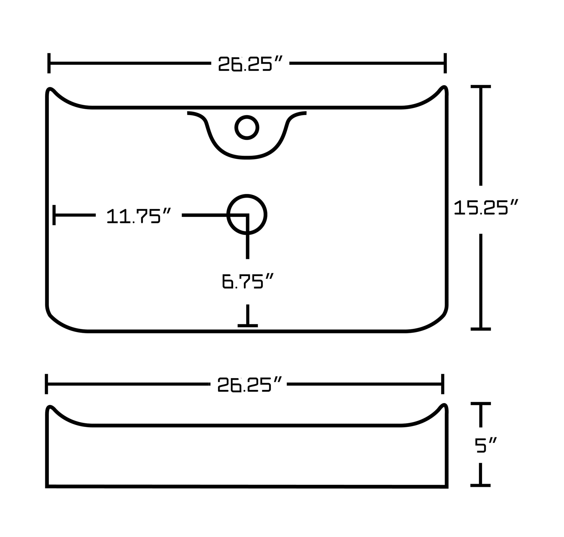 26.25-in. x 15.25-in. Rectangle Bathroom Vessel Sink White Enamel Glaze