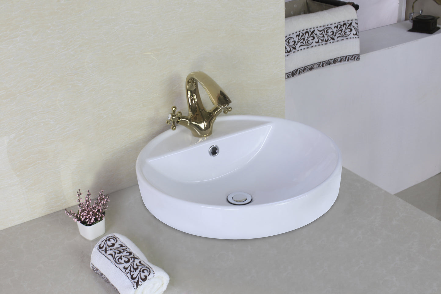 18.1-in. x 18.1-in. Round Bathroom Vessel Sink White Enamel Glaze