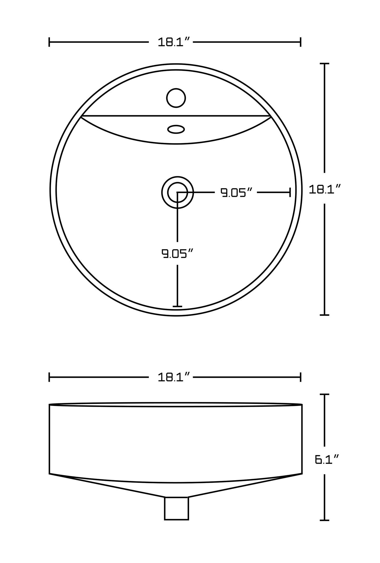 18.1-in. x 18.1-in. Round Bathroom Vessel Sink White Enamel Glaze