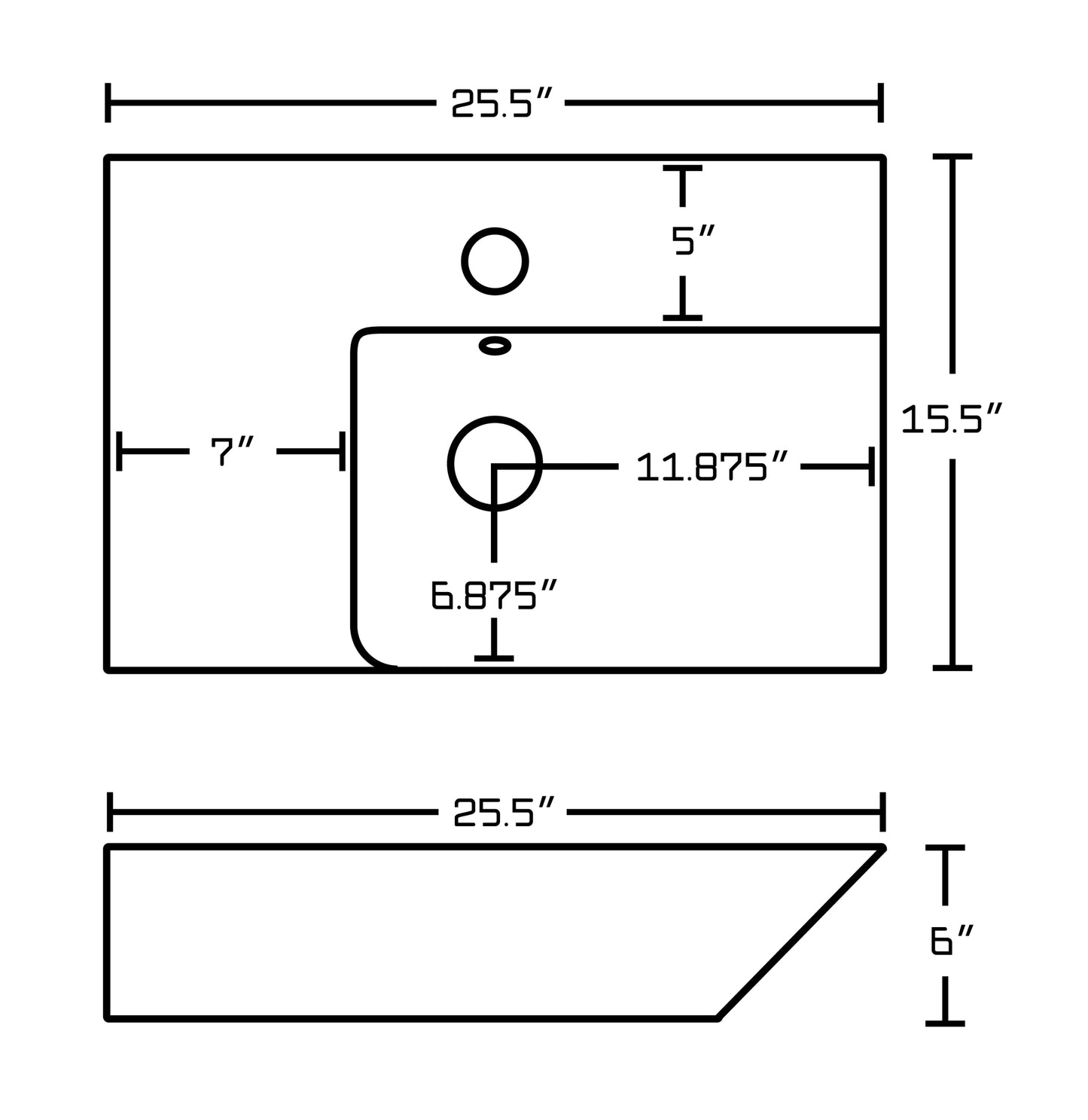 25.5-in. x 15.5-in. Rectangle Bathroom Vessel Sink White Enamel Glaze