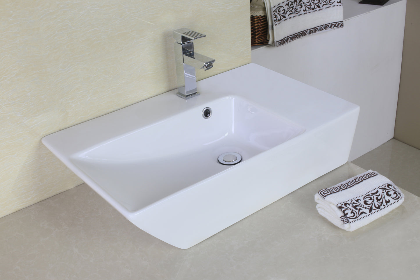 25.5-in. x 15.5-in. Rectangle Bathroom Vessel Sink White Enamel Glaze