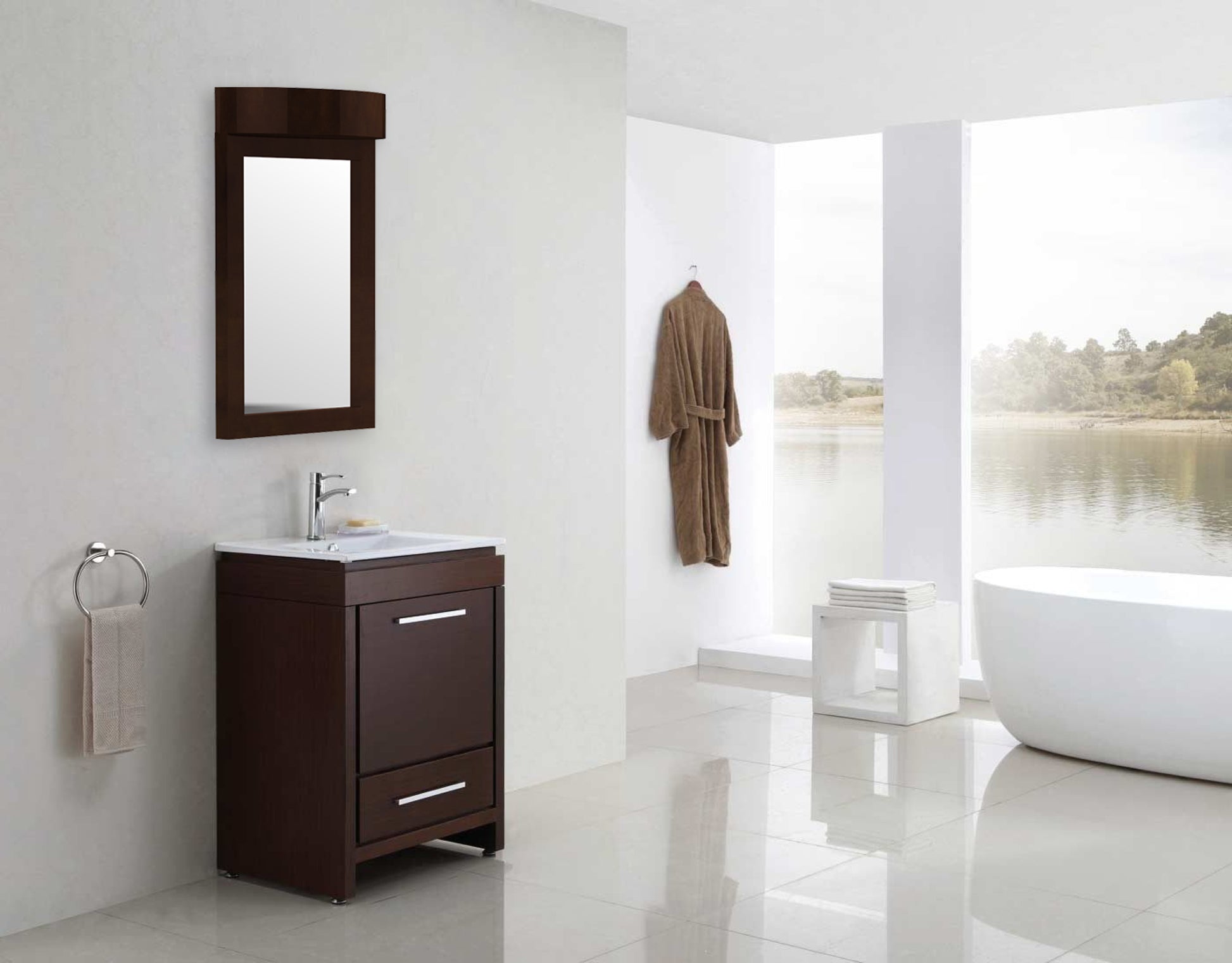 24-in. W 36-in. H Transitional Birch Wood-Veneer Wood Mirror In Coffee