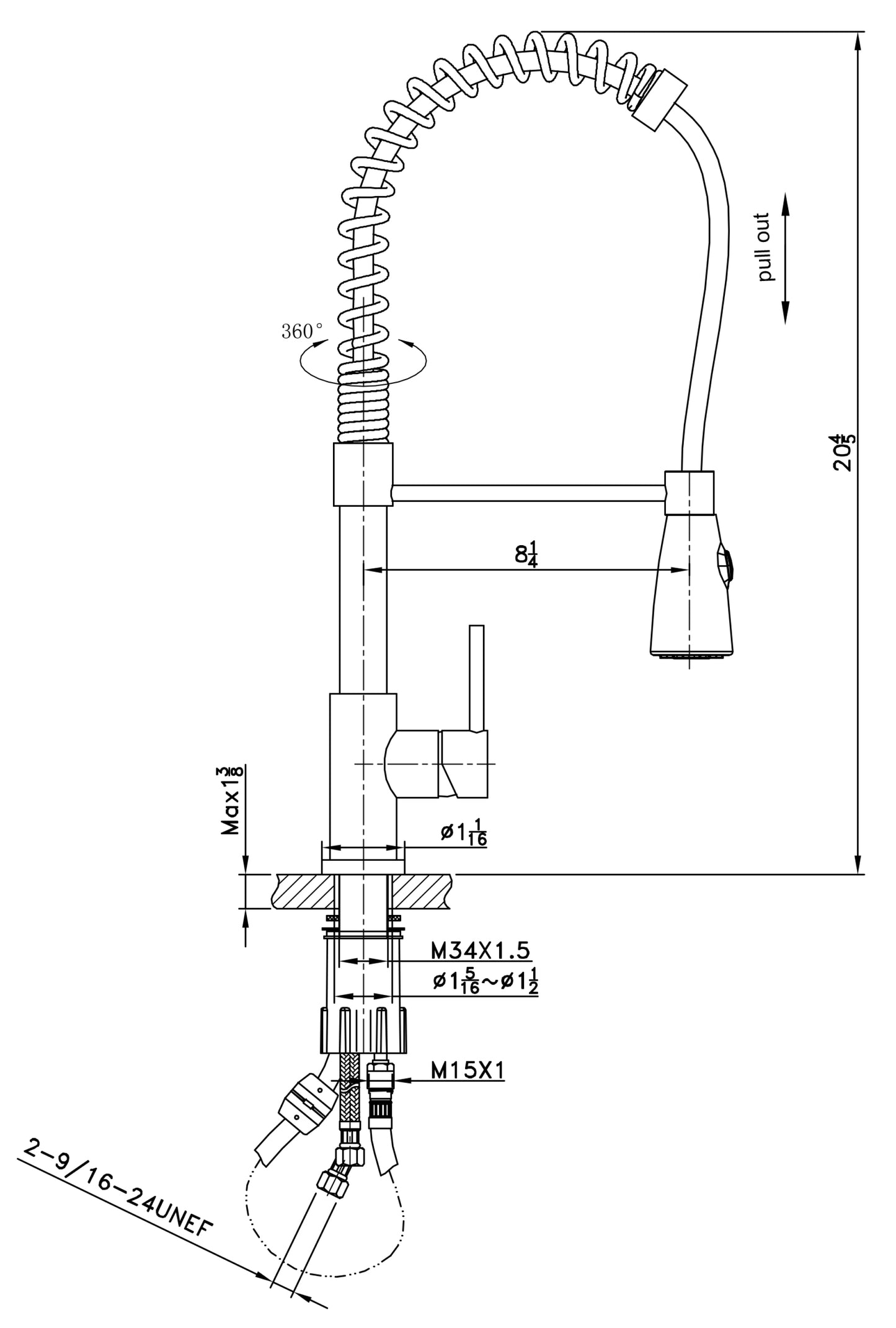 1 Hole CUPC Stainless Steel Kitchen Sink Faucet Chrome Stainless Steel