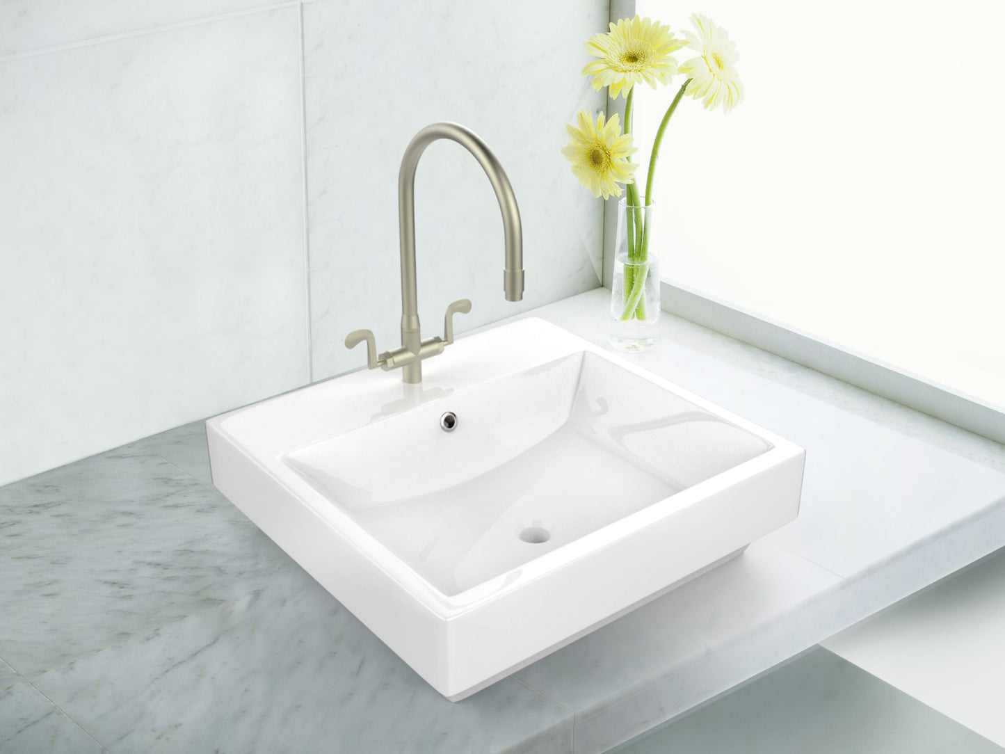 19-in. x 17.5-in. Rectangle Bathroom Vessel Sink White Enamel Glaze