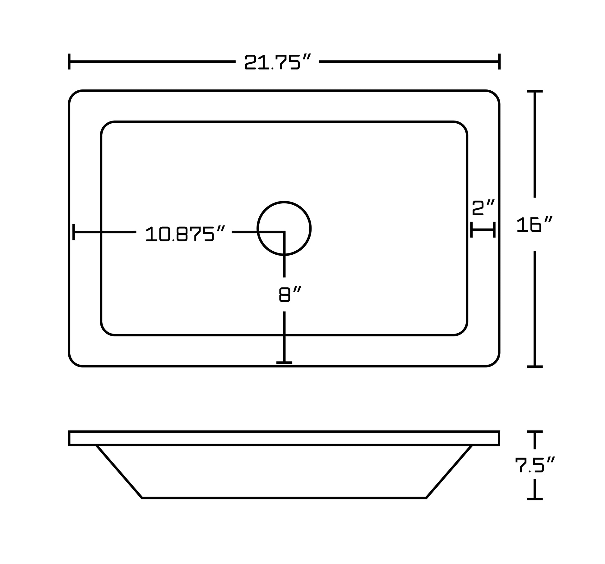 21.75-in. x 16-in. Rectangle Bathroom Vessel Sink White Enamel Glaze