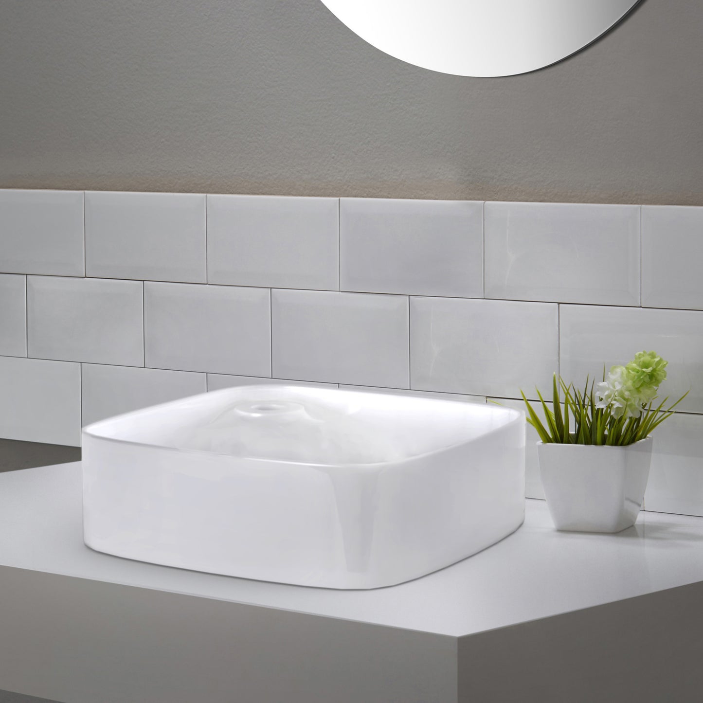 17-in. x 17-in. Rectangle Bathroom Vessel Sink White Enamel Glaze