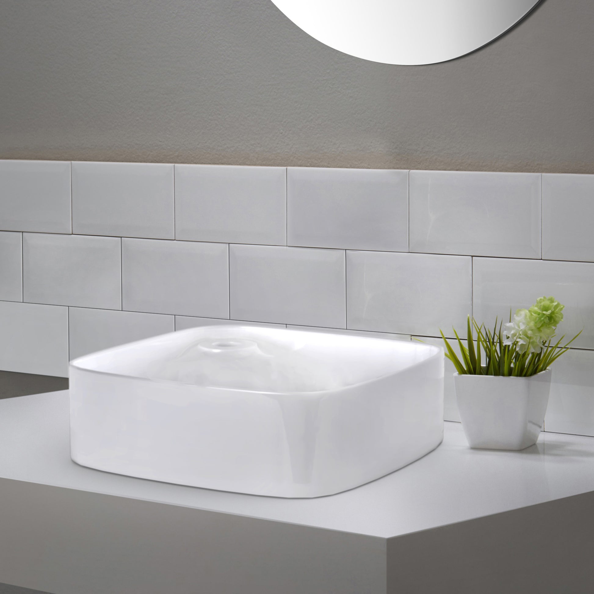 17-in. x 17-in. Rectangle Bathroom Vessel Sink White Enamel Glaze