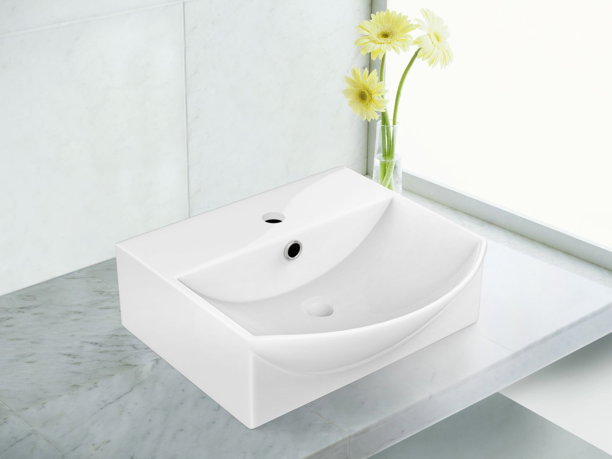 13.75-in. x 14-in. Rectangle Bathroom Vessel Sink White Enamel Glaze
