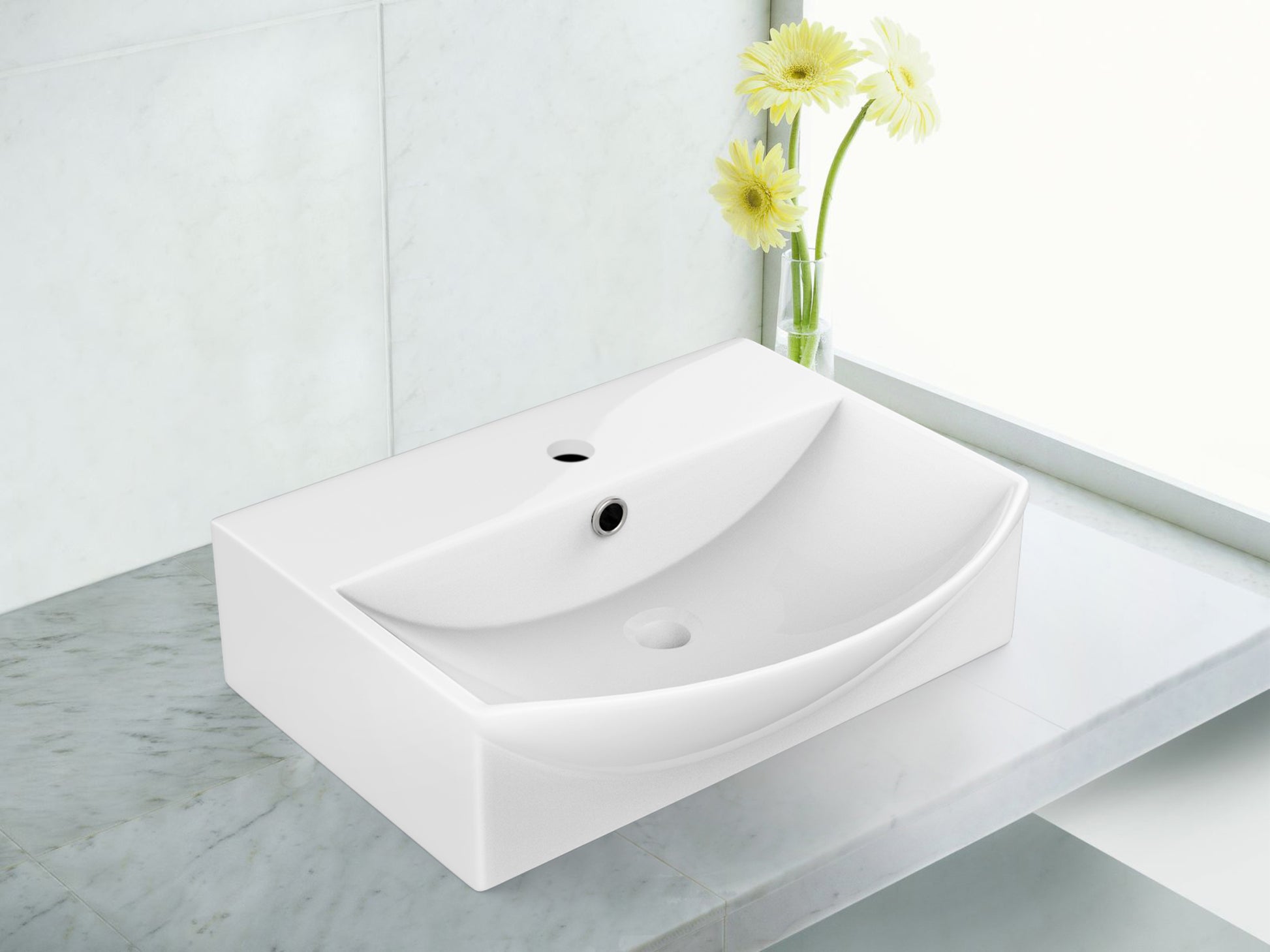 19.5-in. x 16-in. Rectangle Bathroom Vessel Sink White Enamel Glaze
