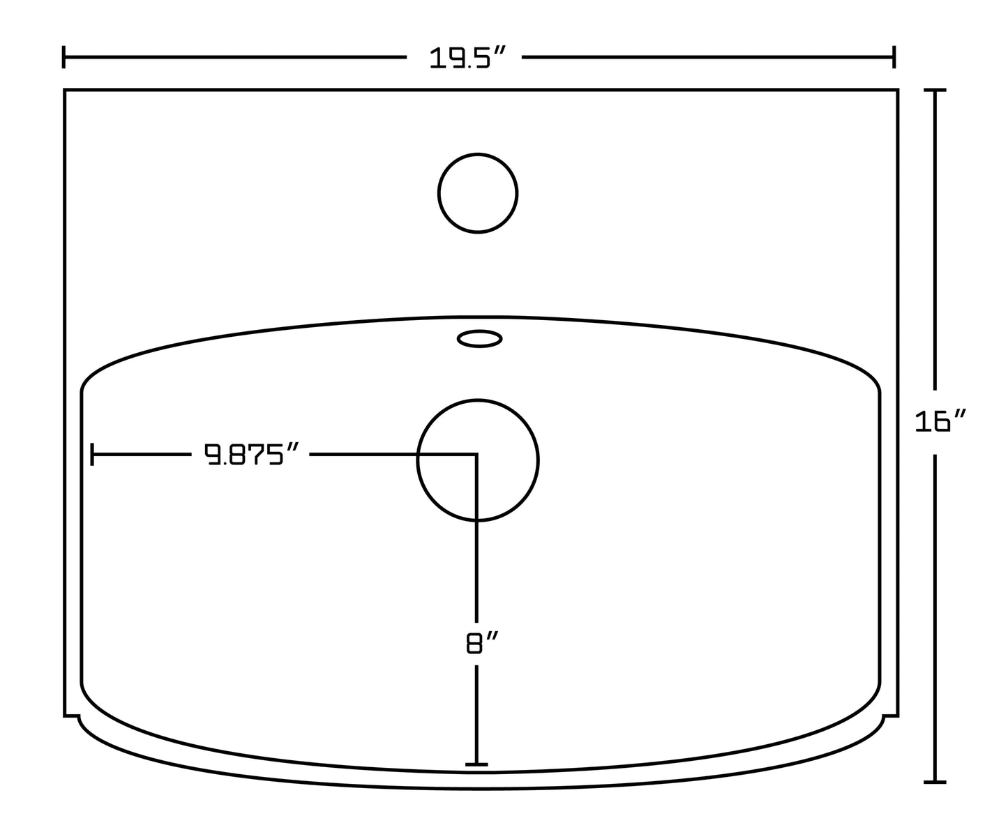 19.5-in. x 16-in. Rectangle Bathroom Vessel Sink White Enamel Glaze