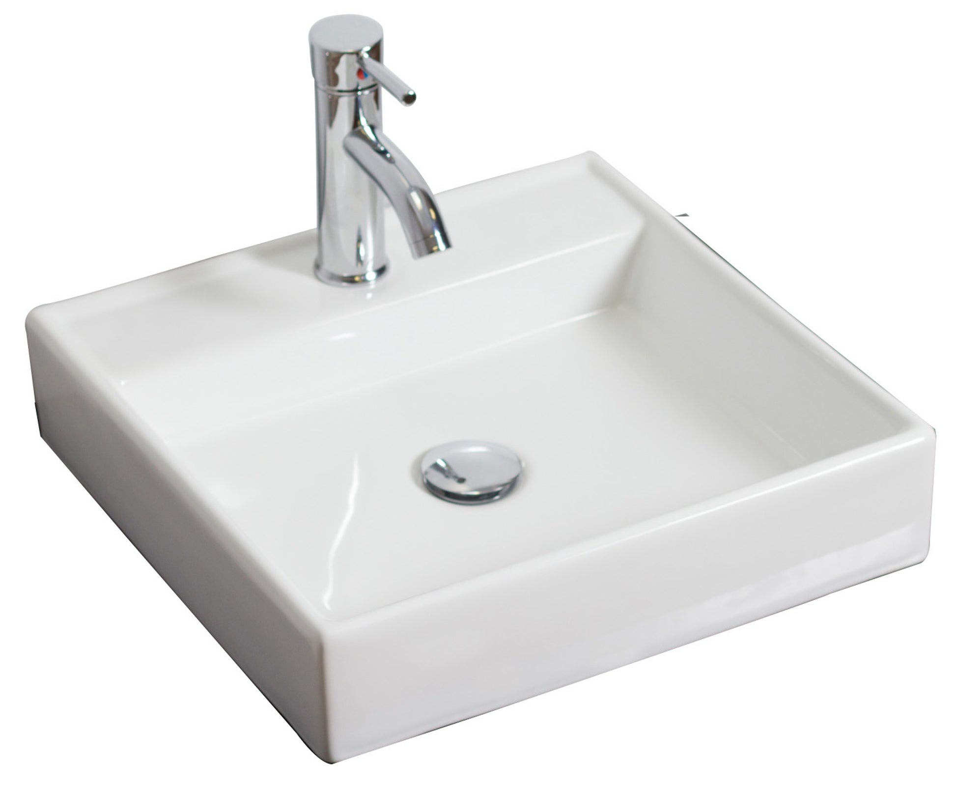 17.5-in. x 17.5-in. Square Bathroom Vessel Sink White Enamel Glaze