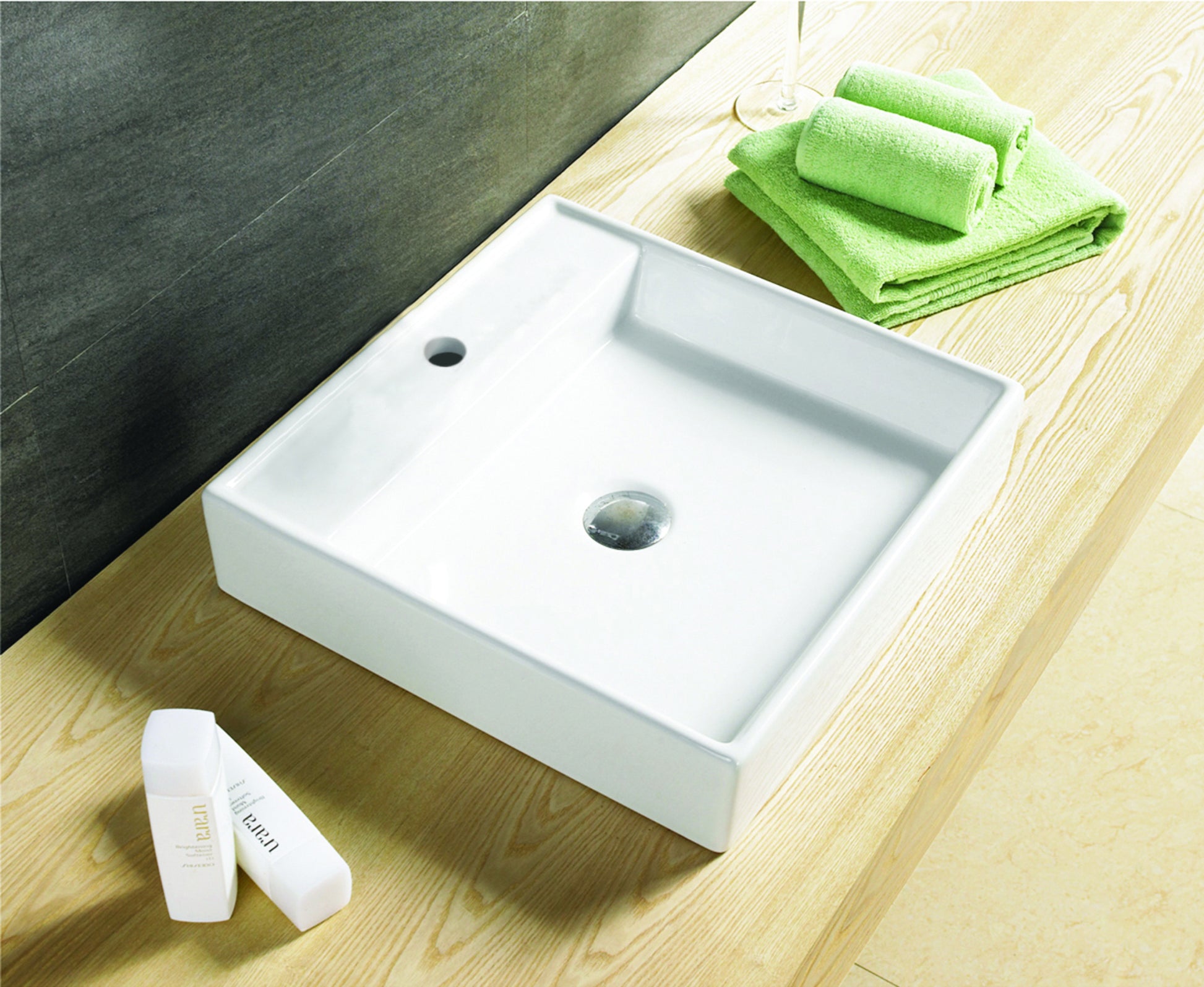 17.5-in. x 17.5-in. Square Bathroom Vessel Sink White Enamel Glaze