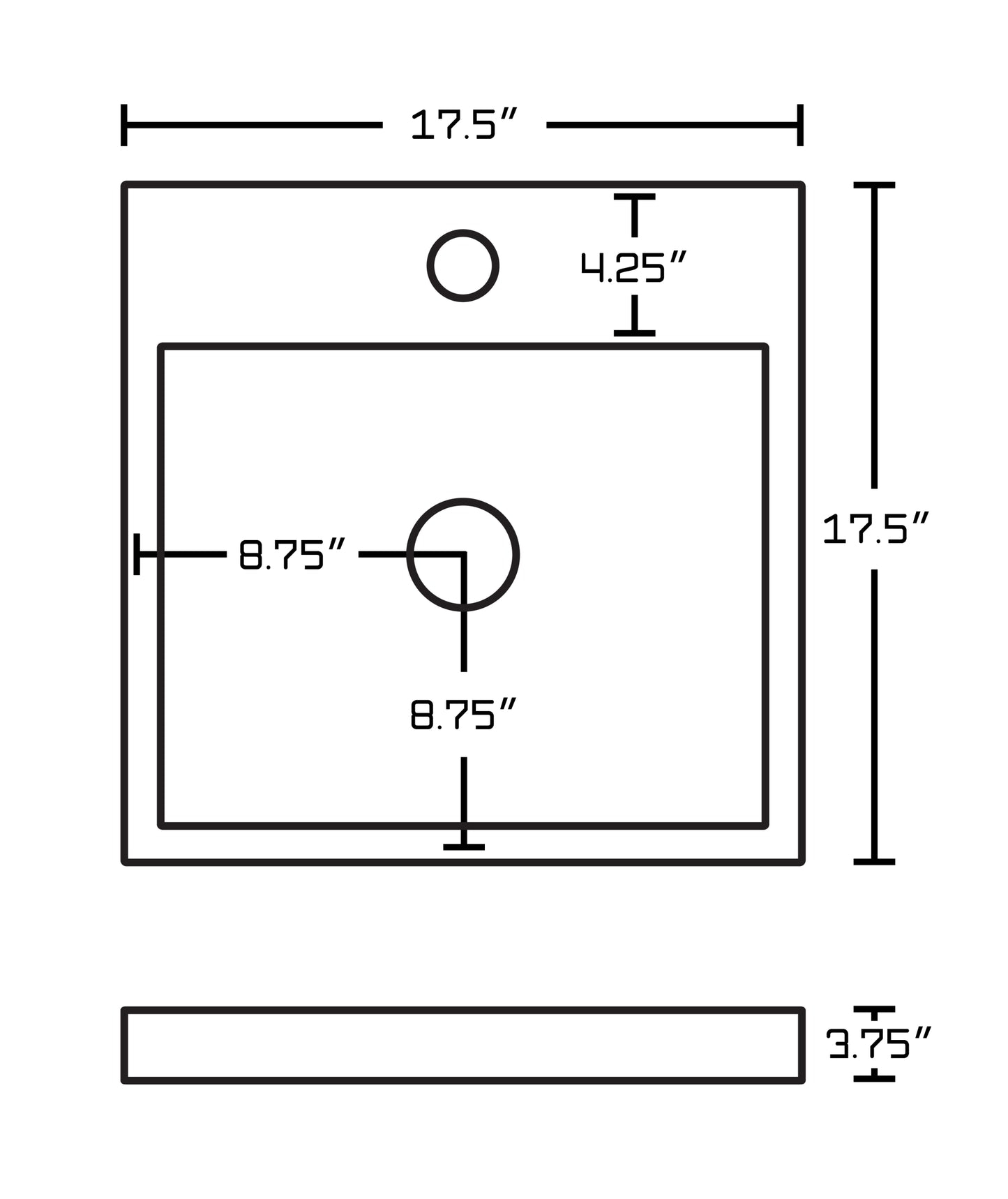 17.5-in. x 17.5-in. Square Bathroom Vessel Sink White Enamel Glaze