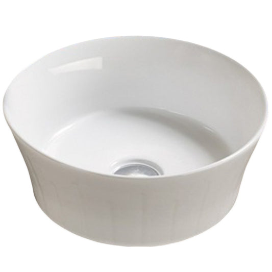 14.09-in. x 14.09-in. Round Bathroom Vessel Sink White Enamel Glaze