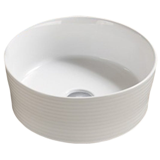 14.09-in. x 14.09-in. Round Bathroom Vessel Sink White Enamel Glaze