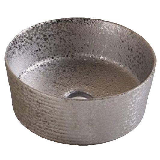 14.09-in. x 14.09-in. Round Bathroom Vessel Sink Silver Enamel Glaze