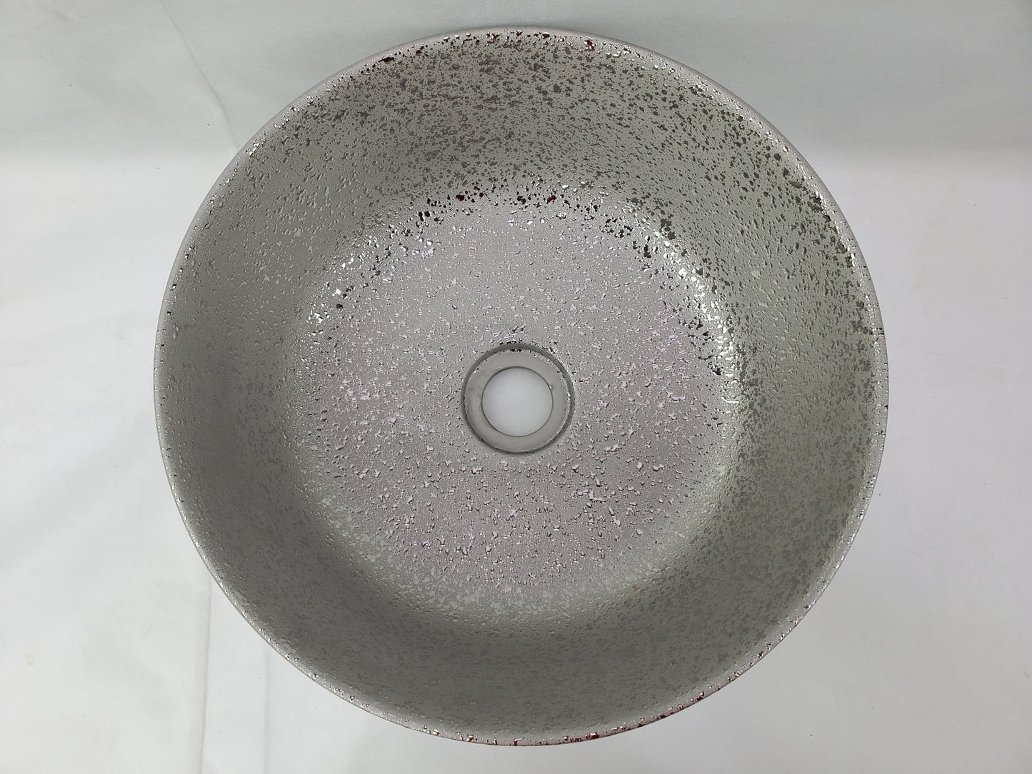 14.09-in. x 14.09-in. Round Bathroom Vessel Sink Silver Enamel Glaze