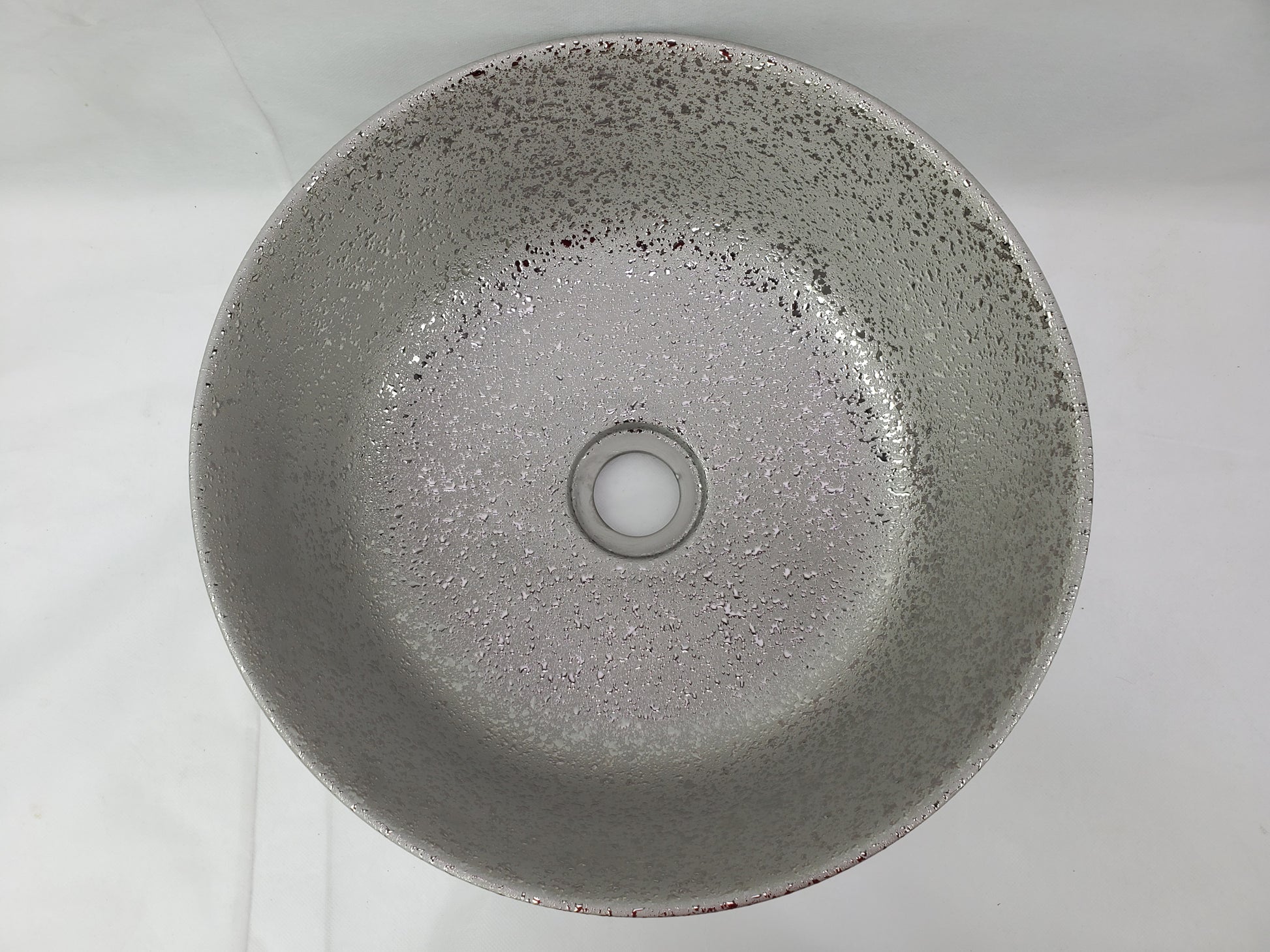14.09-in. x 14.09-in. Round Bathroom Vessel Sink Silver Enamel Glaze