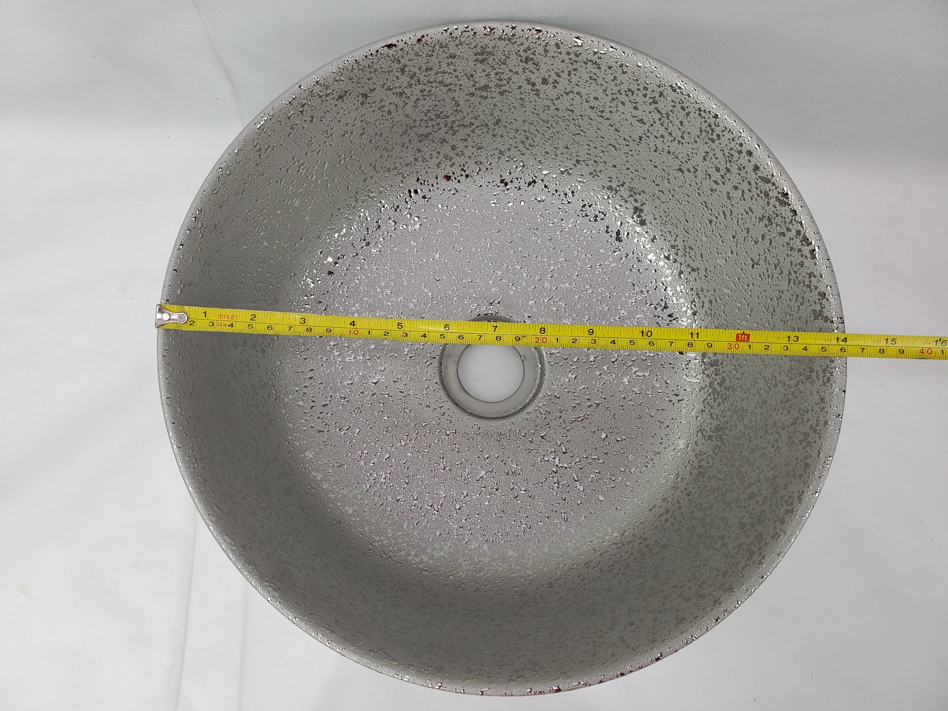 14.09-in. x 14.09-in. Round Bathroom Vessel Sink Silver Enamel Glaze