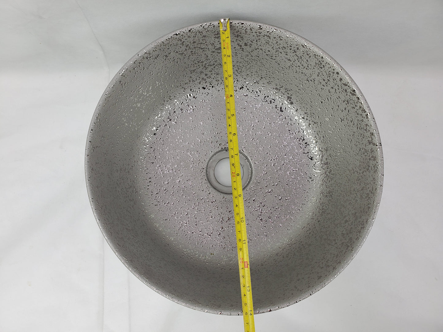 14.09-in. x 14.09-in. Round Bathroom Vessel Sink Silver Enamel Glaze