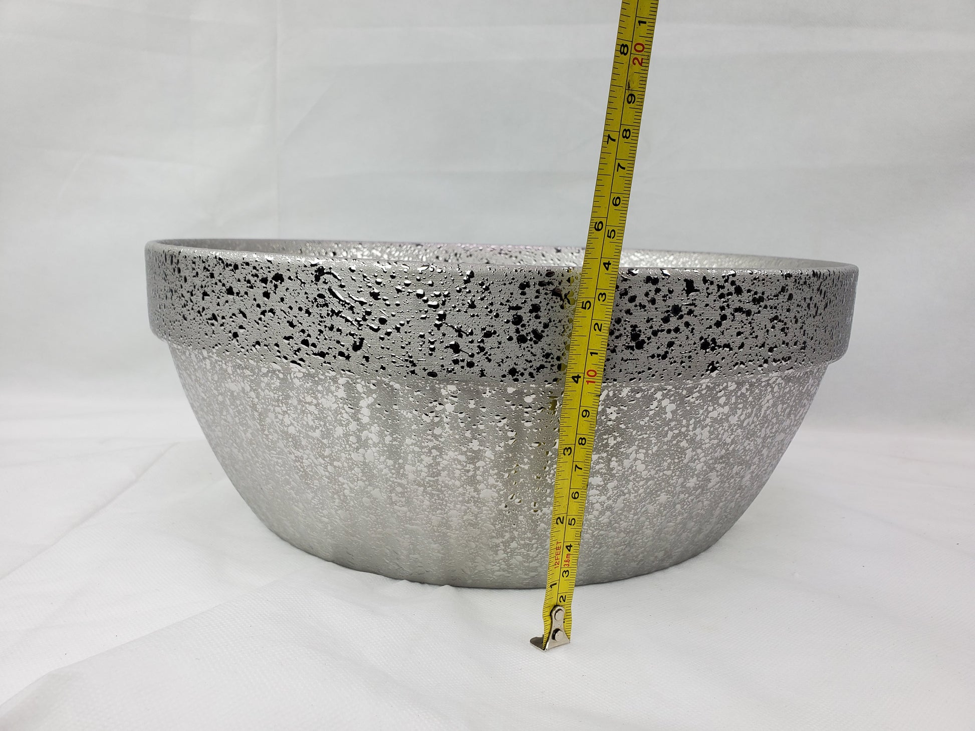 14.09-in. x 14.09-in. Round Bathroom Vessel Sink Silver Enamel Glaze