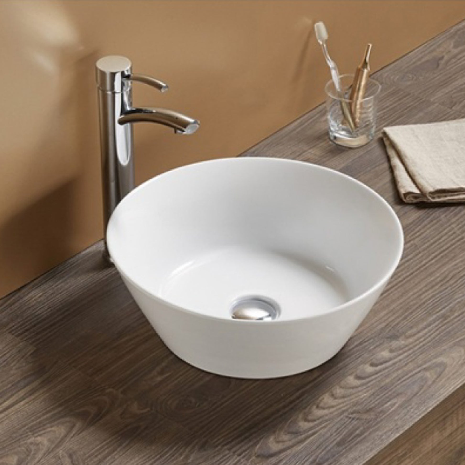 15.94-in. x 15.94-in. Round Bathroom Vessel Sink White Enamel Glaze