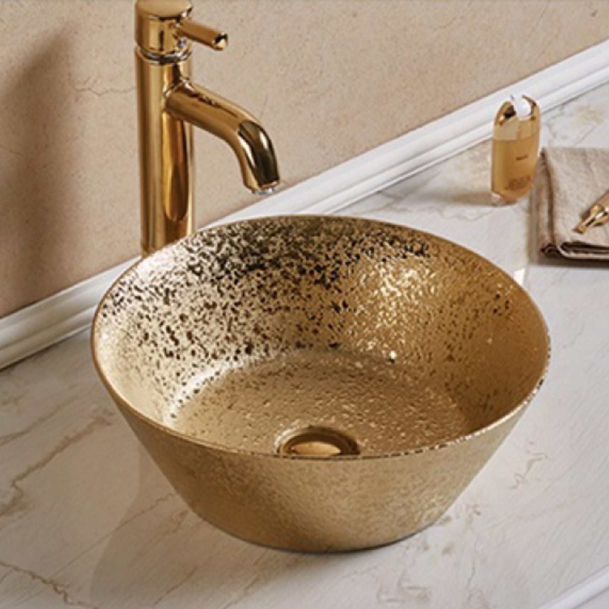 15.94-in. x 15.94-in. Round Bathroom Vessel Sink Gold Enamel Glaze