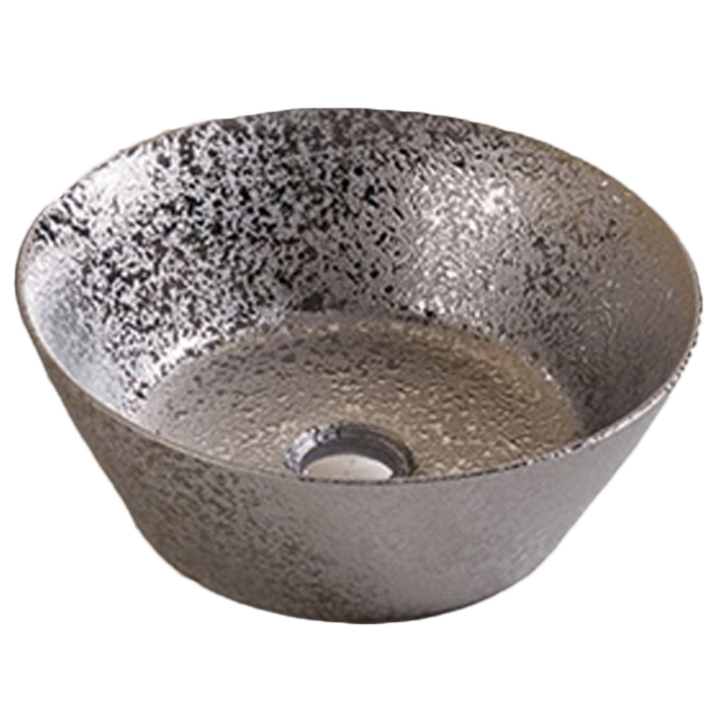 15.94-in. x 15.94-in. Round Bathroom Vessel Sink Silver Enamel Glaze