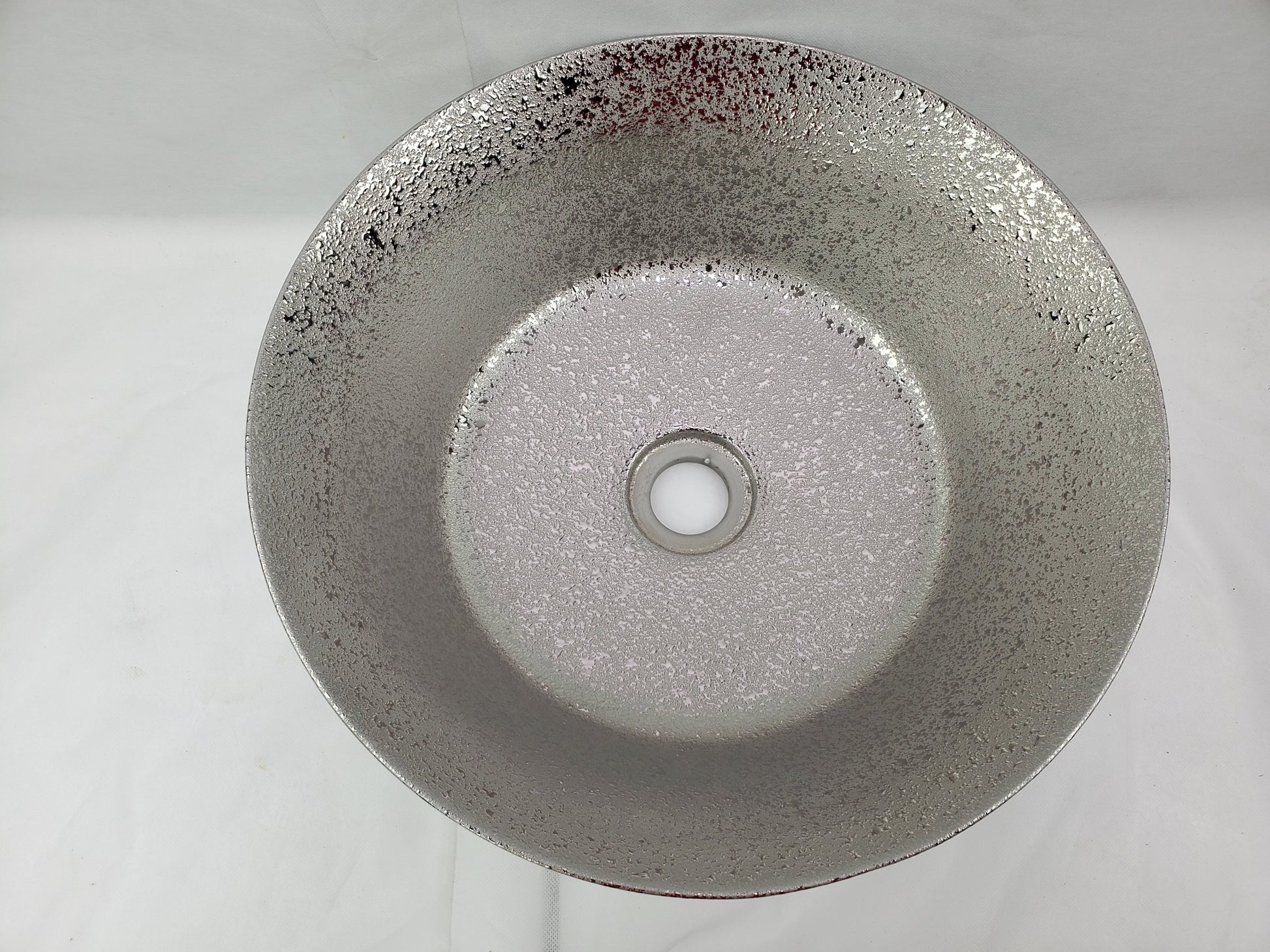 15.94-in. x 15.94-in. Round Bathroom Vessel Sink Silver Enamel Glaze