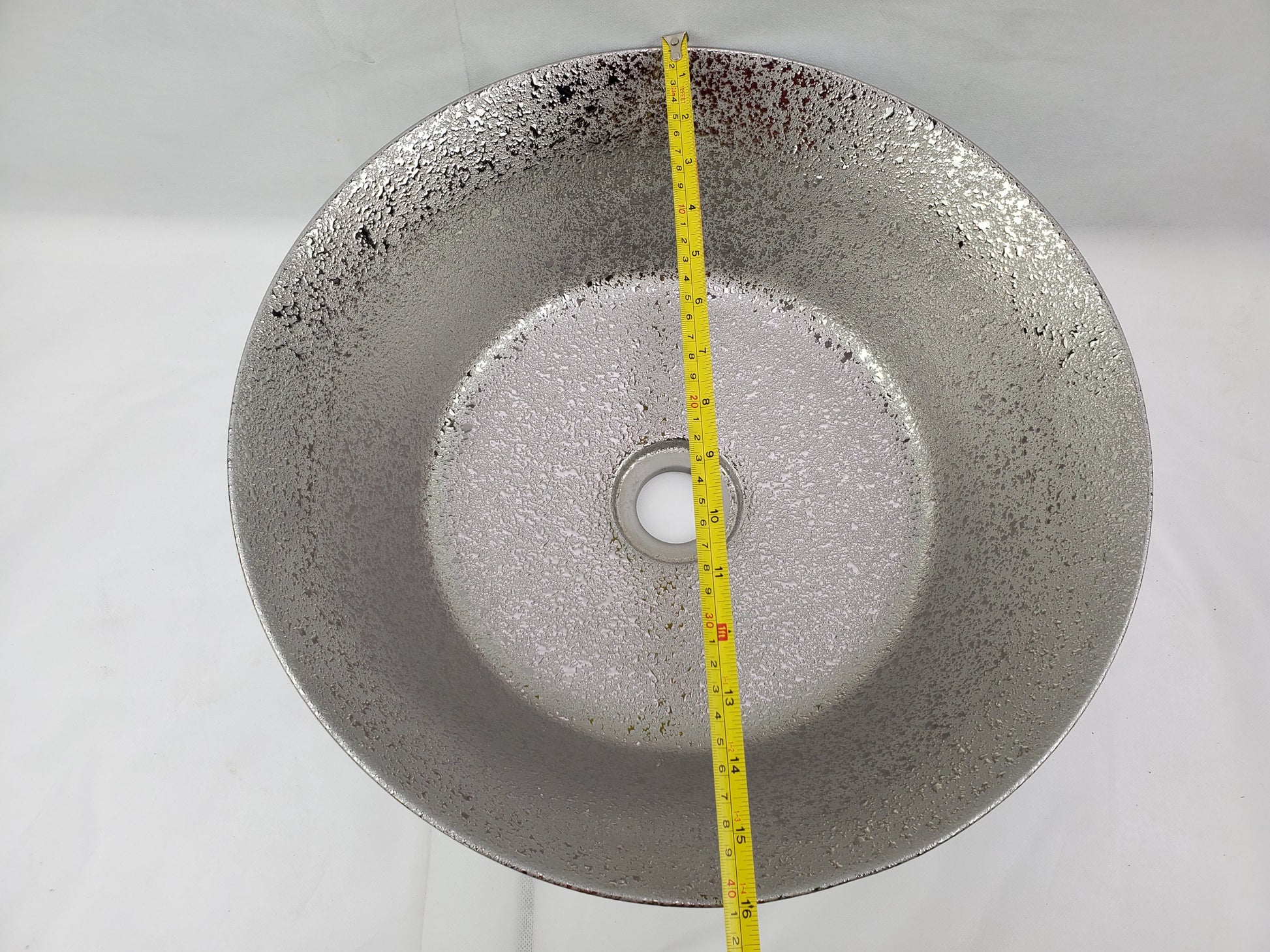 15.94-in. x 15.94-in. Round Bathroom Vessel Sink Silver Enamel Glaze