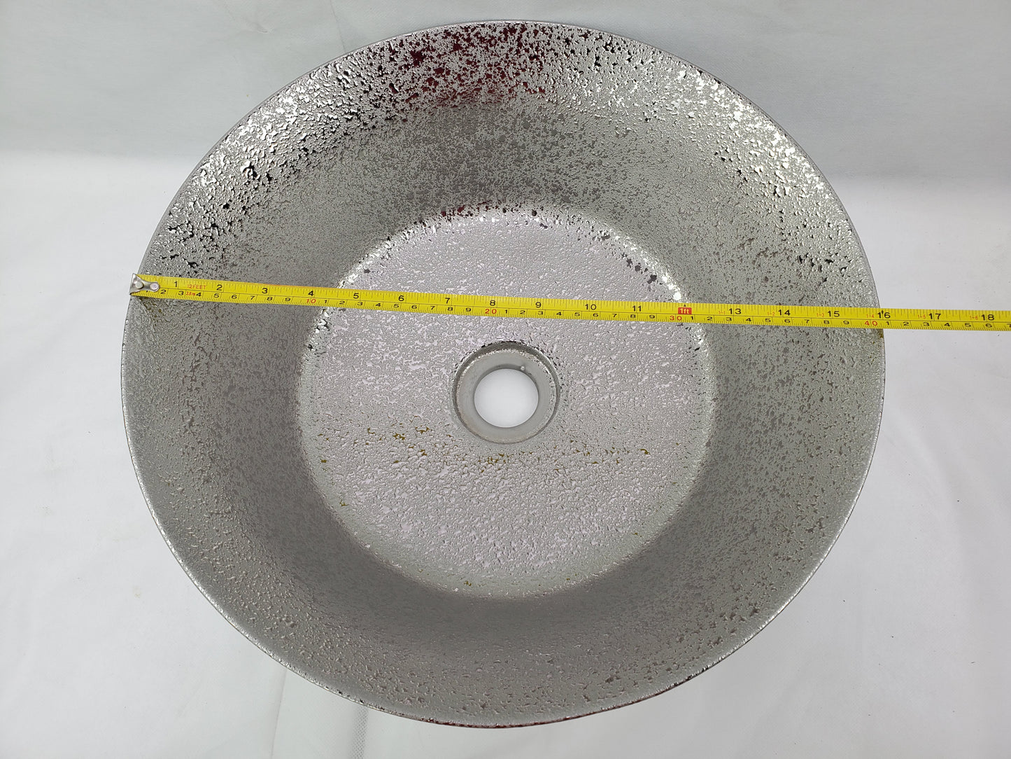 15.94-in. x 15.94-in. Round Bathroom Vessel Sink Silver Enamel Glaze