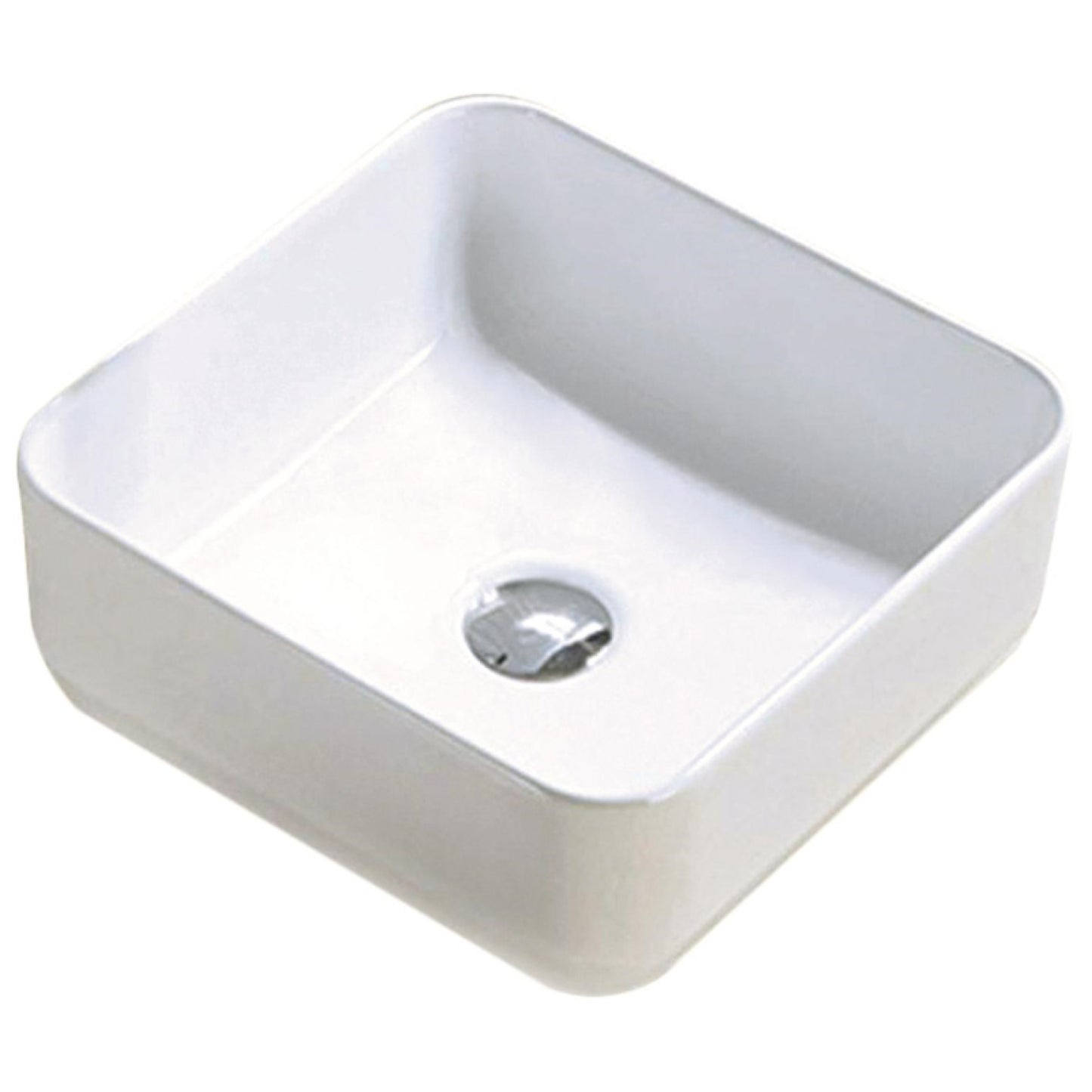 14.17-in. x 14.17-in. Square Bathroom Vessel Sink White Enamel Glaze