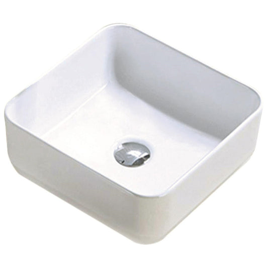 14.17-in. x 14.17-in. Square Bathroom Vessel Sink White Enamel Glaze