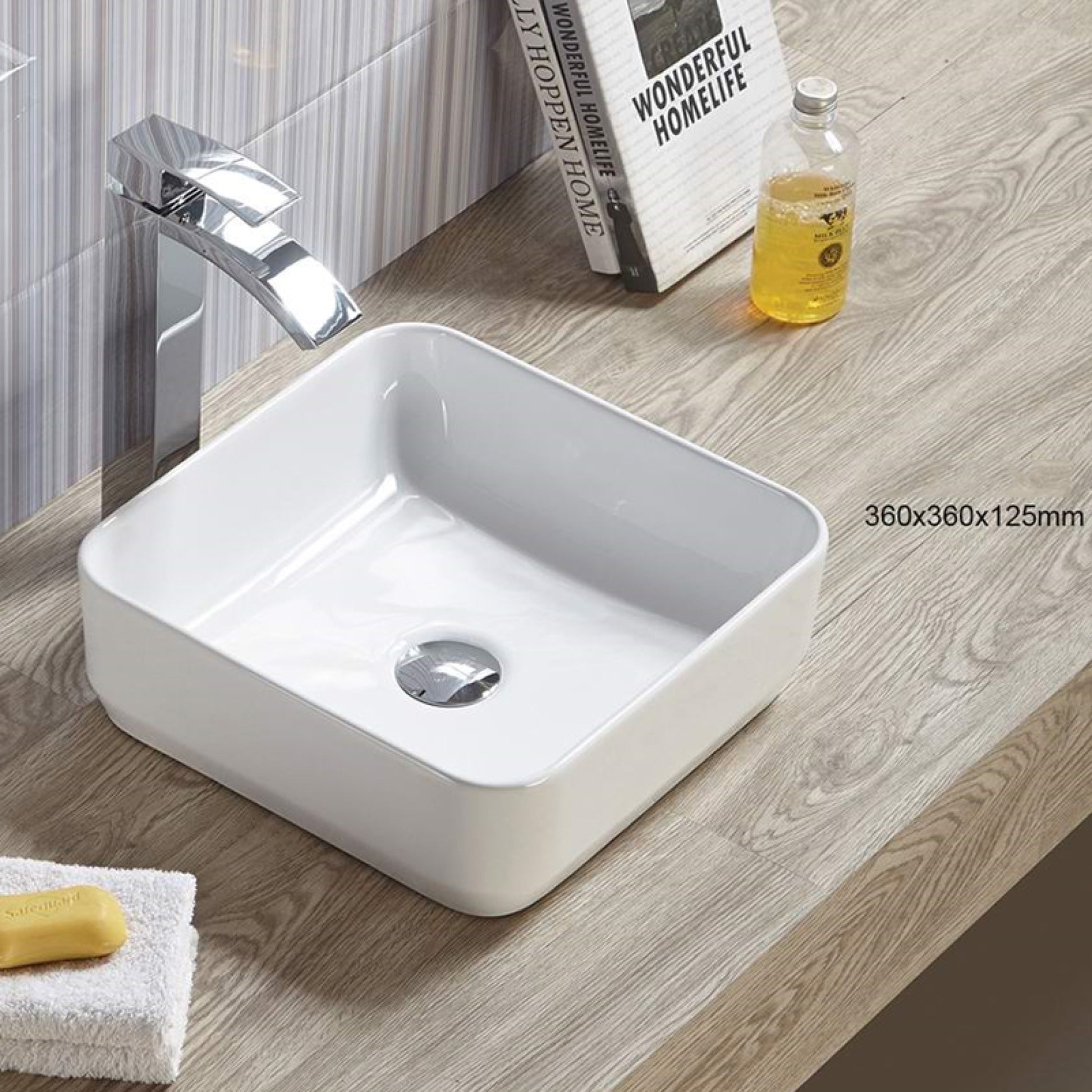 14.17-in. x 14.17-in. Square Bathroom Vessel Sink White Enamel Glaze