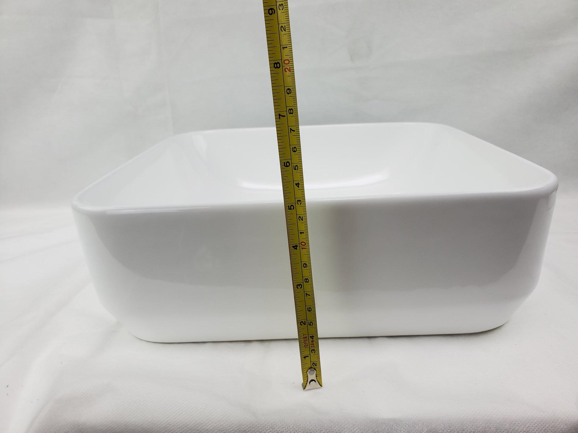 14.17-in. x 14.17-in. Square Bathroom Vessel Sink White Enamel Glaze